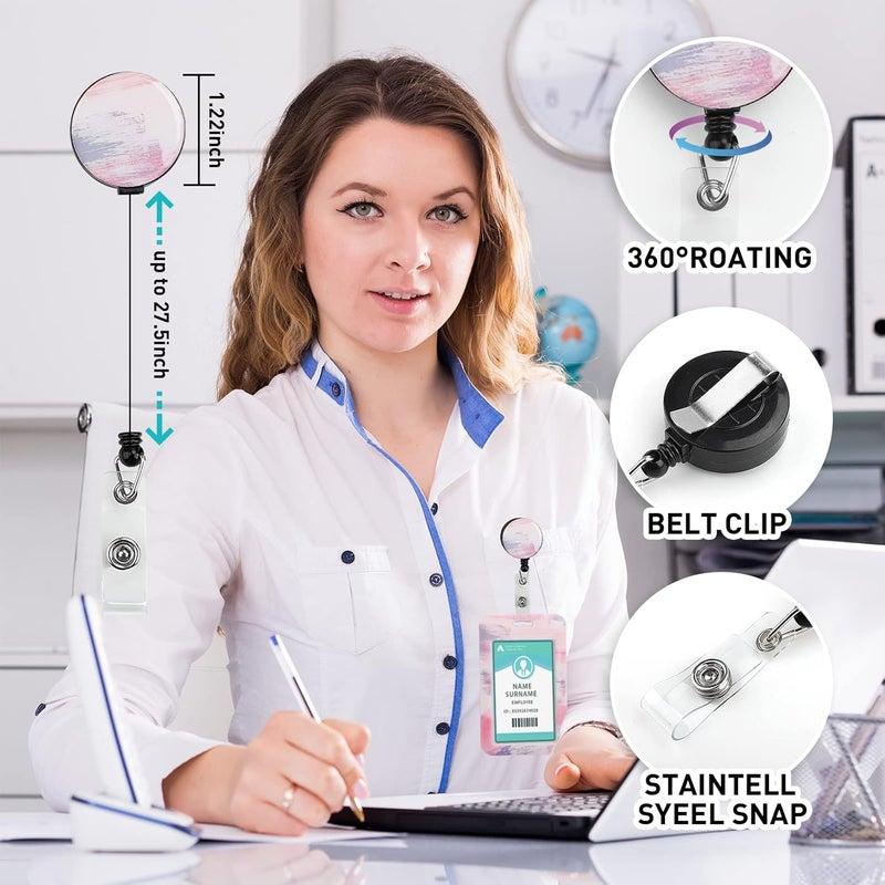Hinsly ID Badge Holder with Lanyard, Retractable Badge Holders Reels with Lanyards Adjustable, for Women Kids Teacher Nurses Doctor Student - Image 2